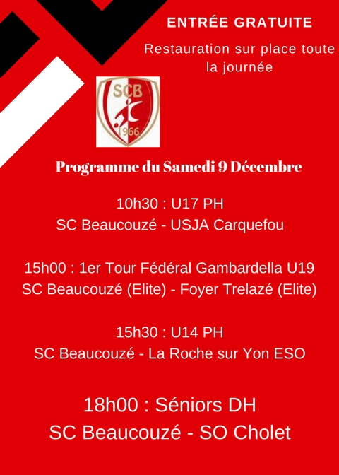 Programme du samedi 9 Décembre