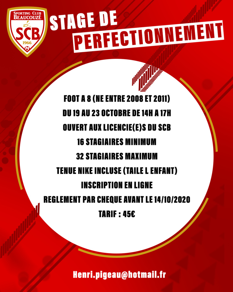 Stage de perfectionnement - Vacances de la Toussaint
