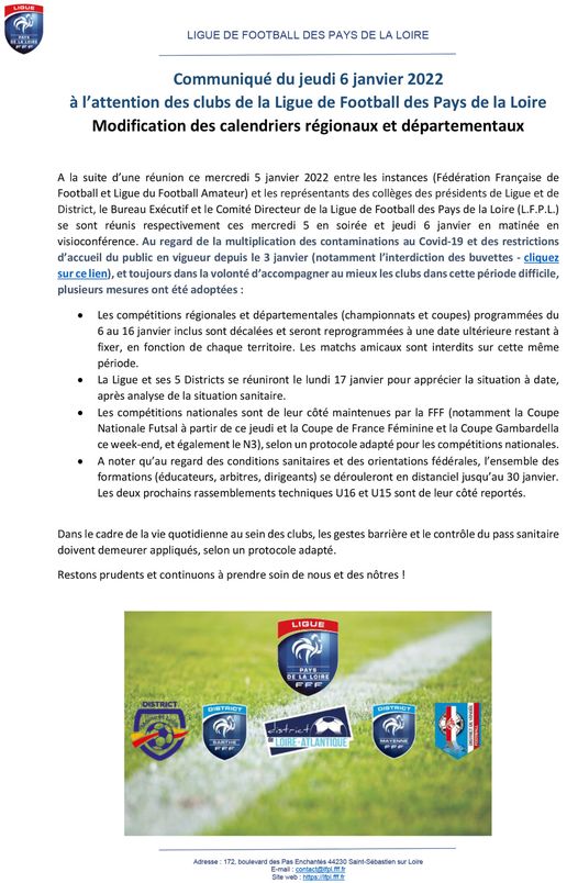 Arrêt des compétitons Ligue et District, maintien de la Gambardella !