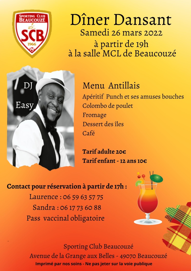 Dîner-Dansant Samedi 26 mars 2022 !