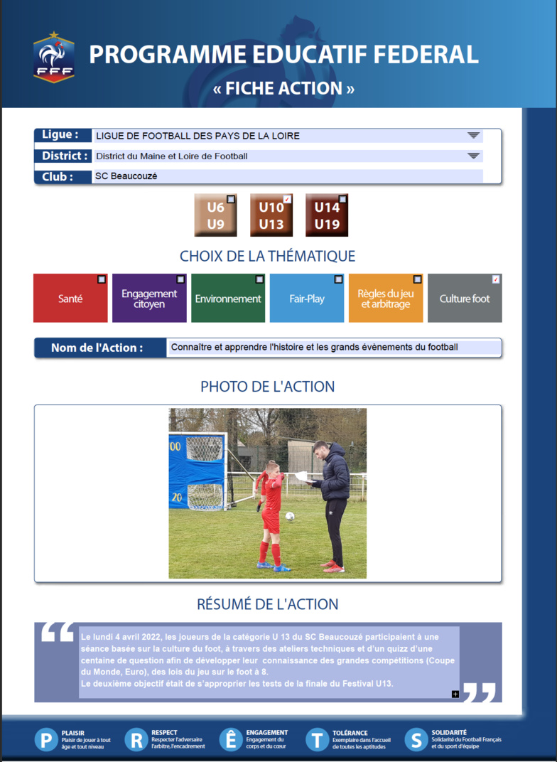 Action PEF - Une séance basée sur la Culture Foot ! Action PEF - Une séance basée sur la Culture Foot !