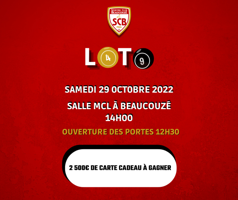 Samedi 29 octobre, le Sporting organise son Loto ! Samedi 29 octobre, le Sporting organise son Loto !