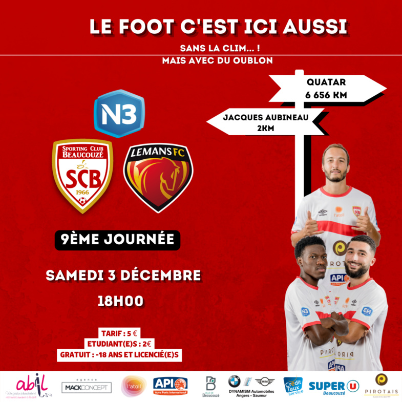 SC Beaucouzé - Le Mans FC 2 samedi 3 décembre à Aubineau ! SC Beaucouzé - Le Mans FC 2 samedi 3 décembre à Aubineau !