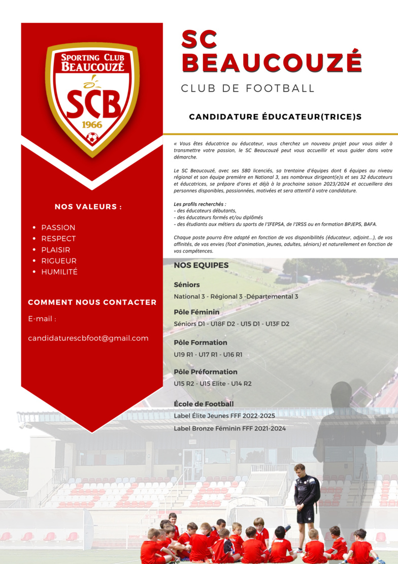 Rejoins l'équipe d'encadrement saison 2023/2024 ! Rejoins l'équipe d'encadrement saison 2023/2024 !