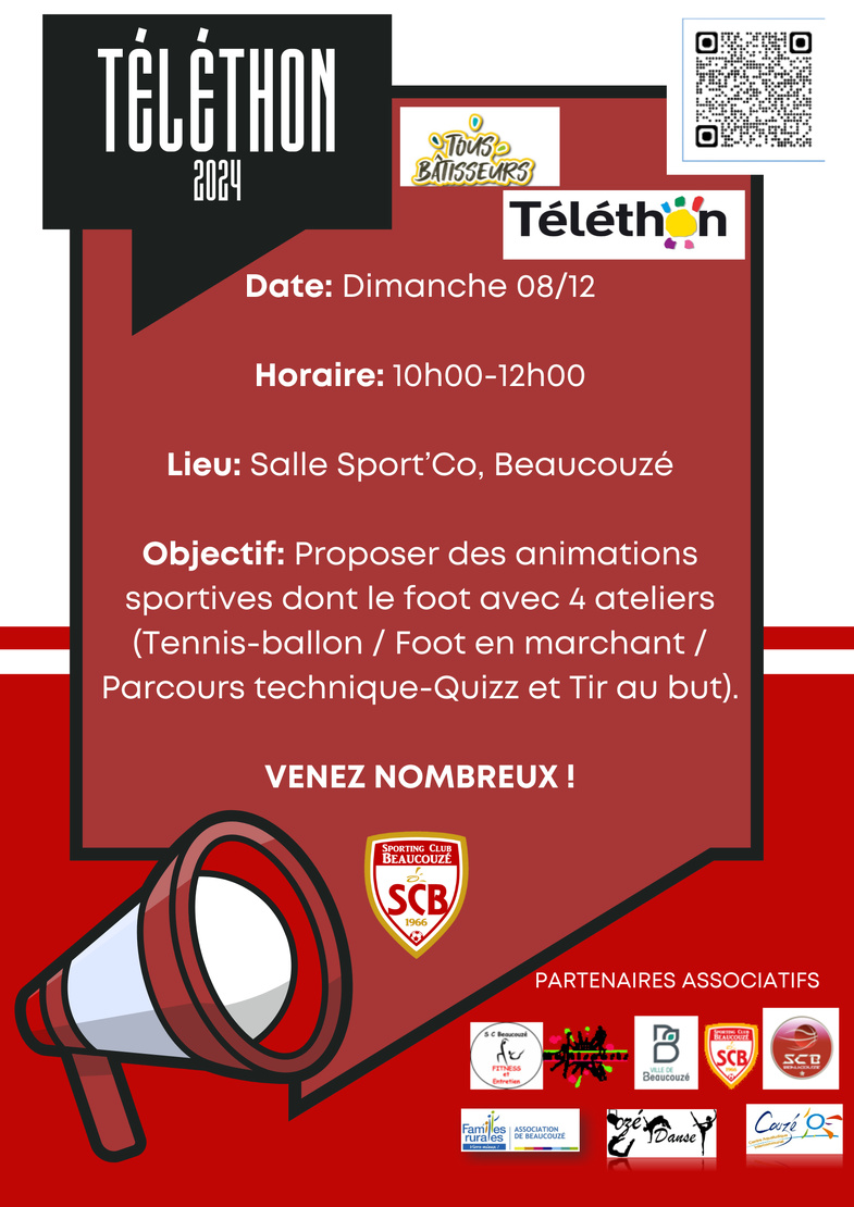 Le SC Beaucouzé se mobilise pour le Téléthon 2024 ! Le SC Beaucouzé se mobilise pour le Téléthon 2024 !