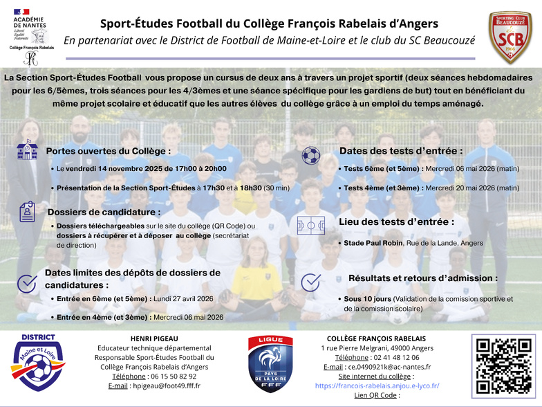 SECTION SPORT-ETUDES FOOTBALL AVEC LE SCB SECTION SPORT-ETUDES FOOTBALL AVEC LE SCB