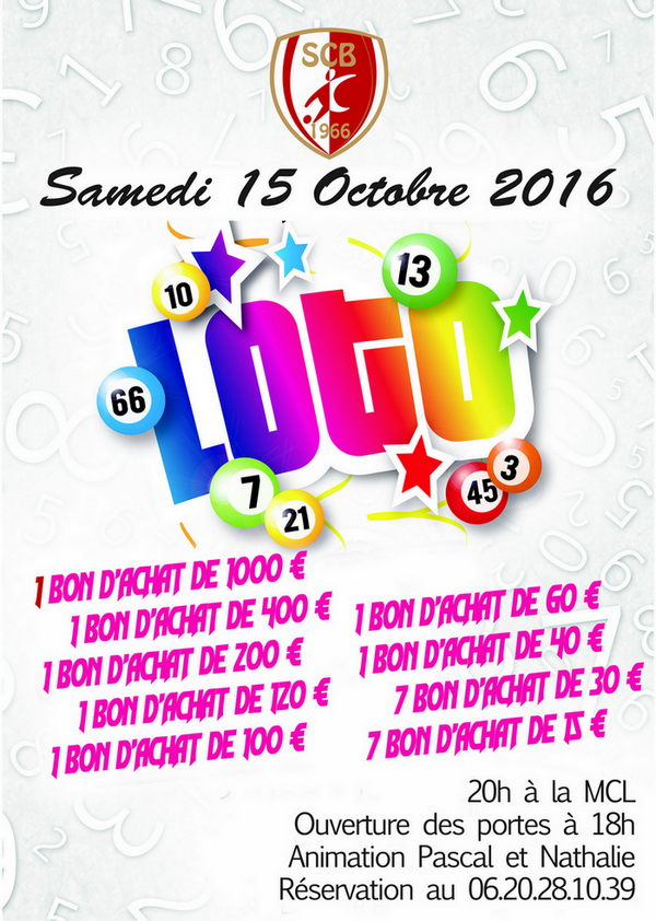 Grand Loto, ce samedi 15 octobre à partir de 20h00 à Beaucouzé