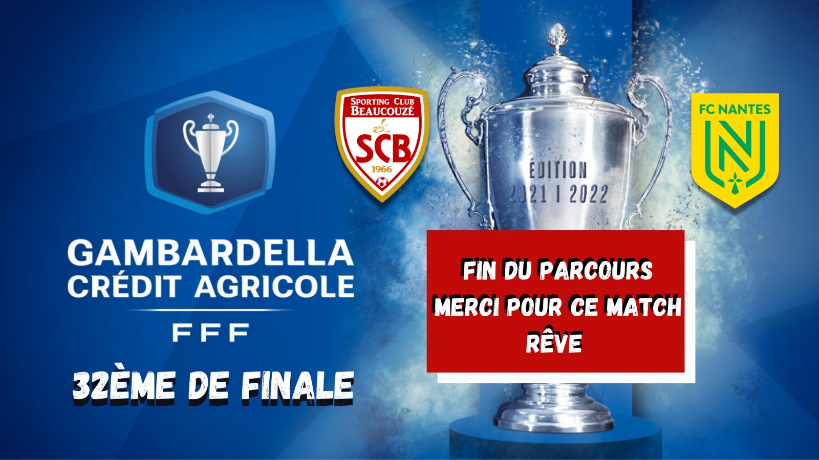 La belle aventure GAMBARDELLA s'arrête face au FC Nantes La belle aventure GAMBARDELLA s'arrête face au FC Nantes