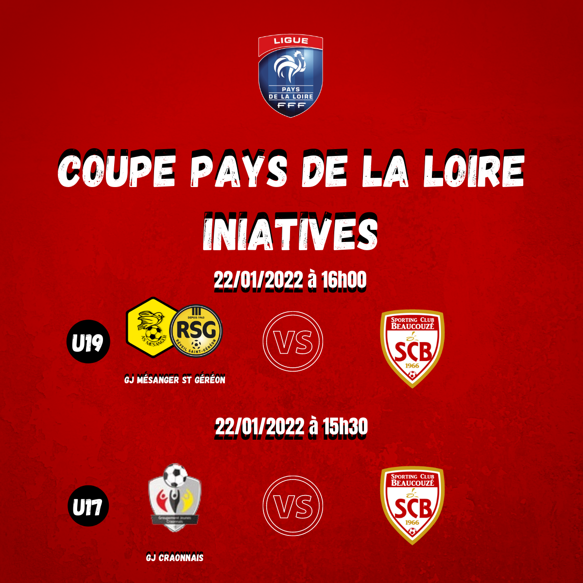 Tirage Coupe Pays de la Loire Initiatives U17/U19