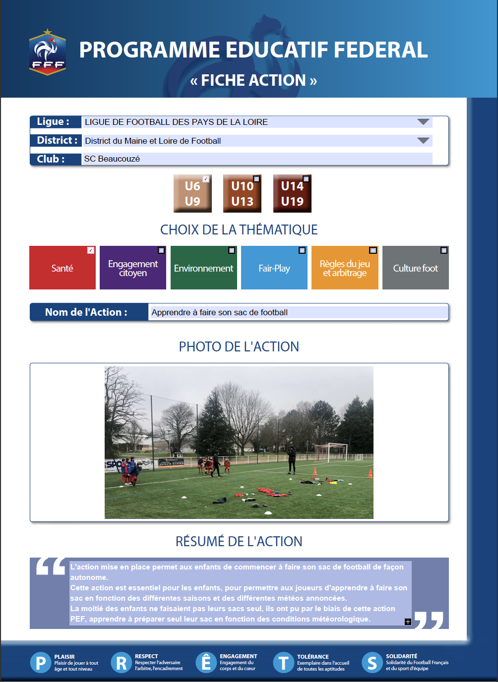 Action PEF-Apprendre à faire son sac de Football