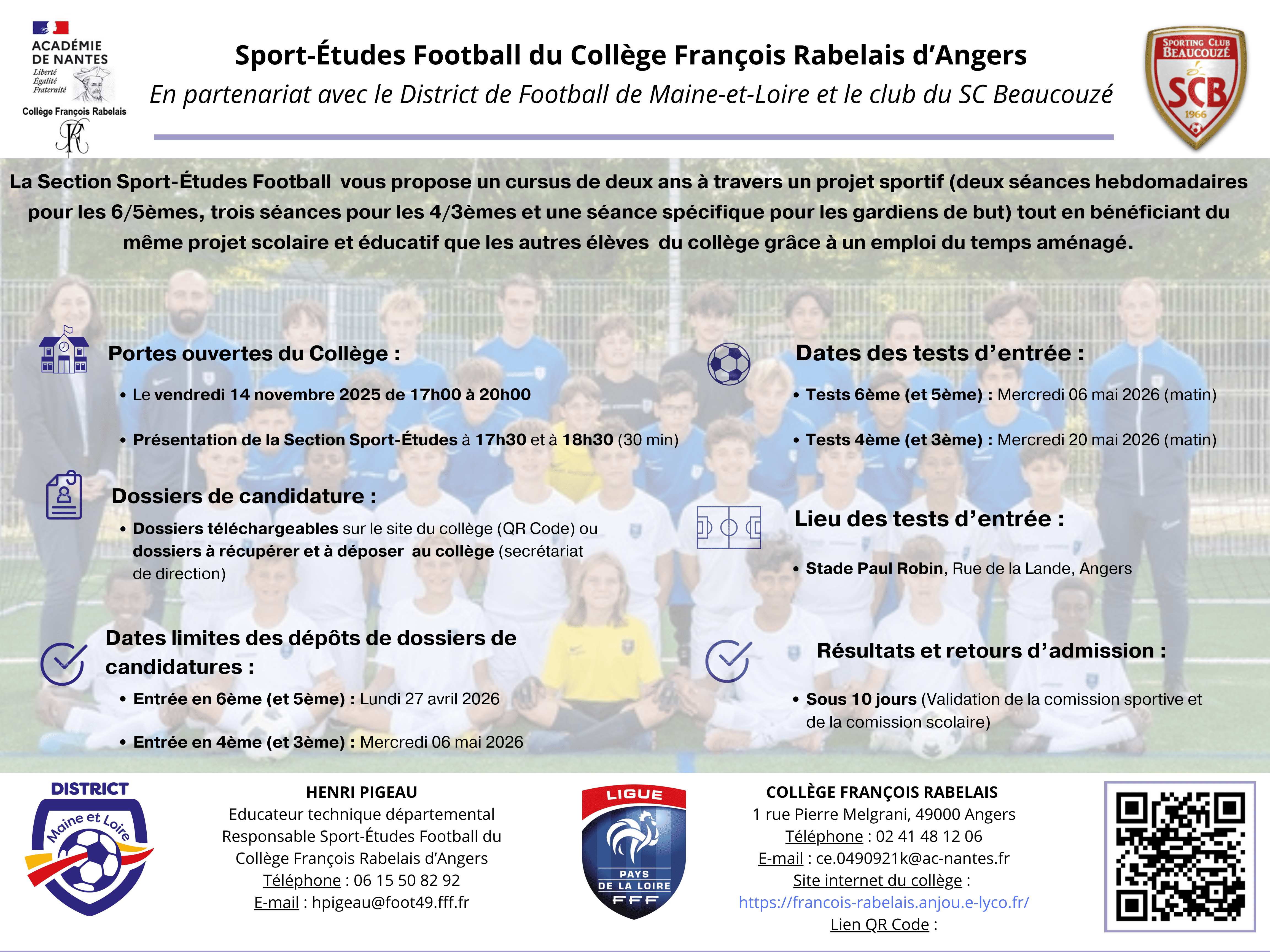 SECTION SPORT-ETUDES FOOTBALL AVEC LE SCB