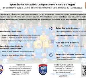 Informations Section Sport-Études du Collège Rabelais d’Angers