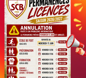 ⚠️⚠️⚠️⚠️ Annulation de la permanence des licences du 12 JUIN ! ⚠️⚠️⚠️⚠️
