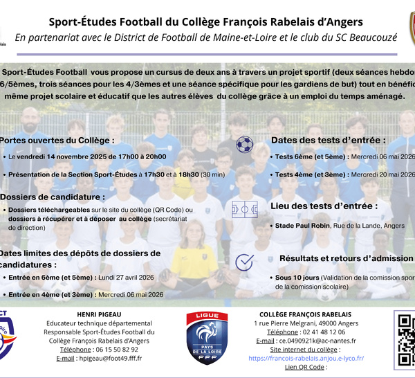 SECTION SPORT-ETUDES FOOTBALL AVEC LE SCB